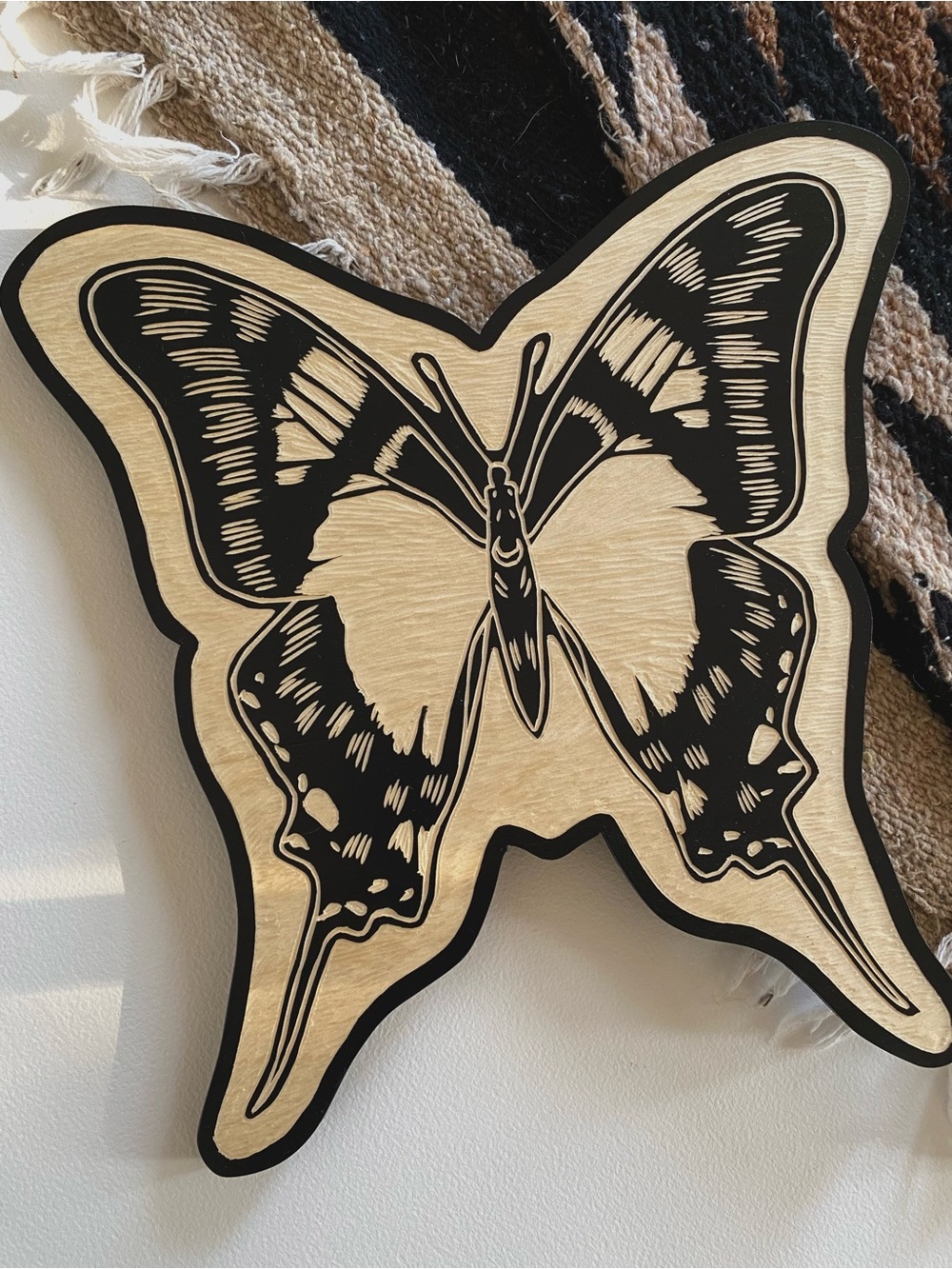 Butterfly Woodcut Wall Hanging Hand Carved Wall Art